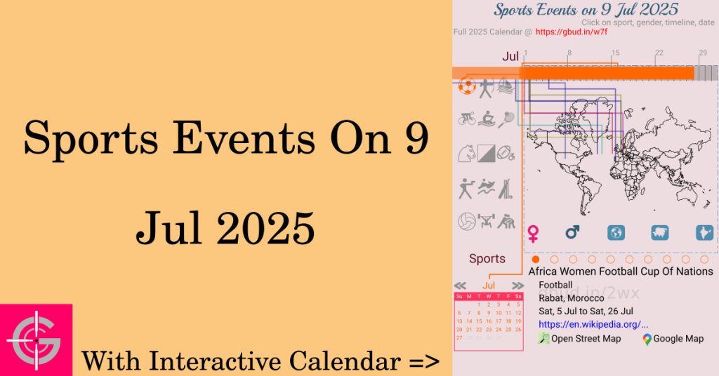 Sports events on 9 July 2025 with Interactive Calendar