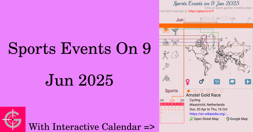 Sports events on 9 June 2025 with Interactive Calendar