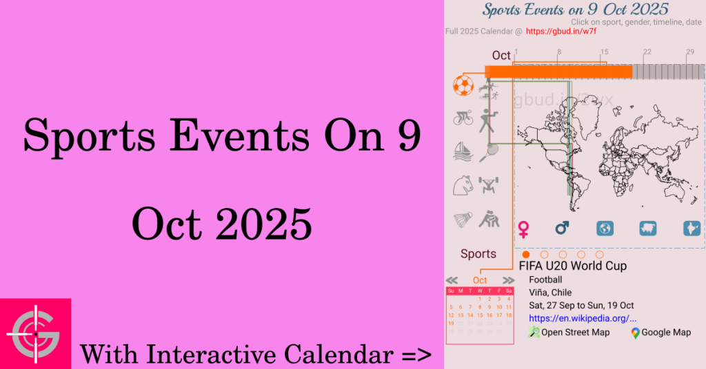 Sports events on 9 October 2025 with Interactive Calendar